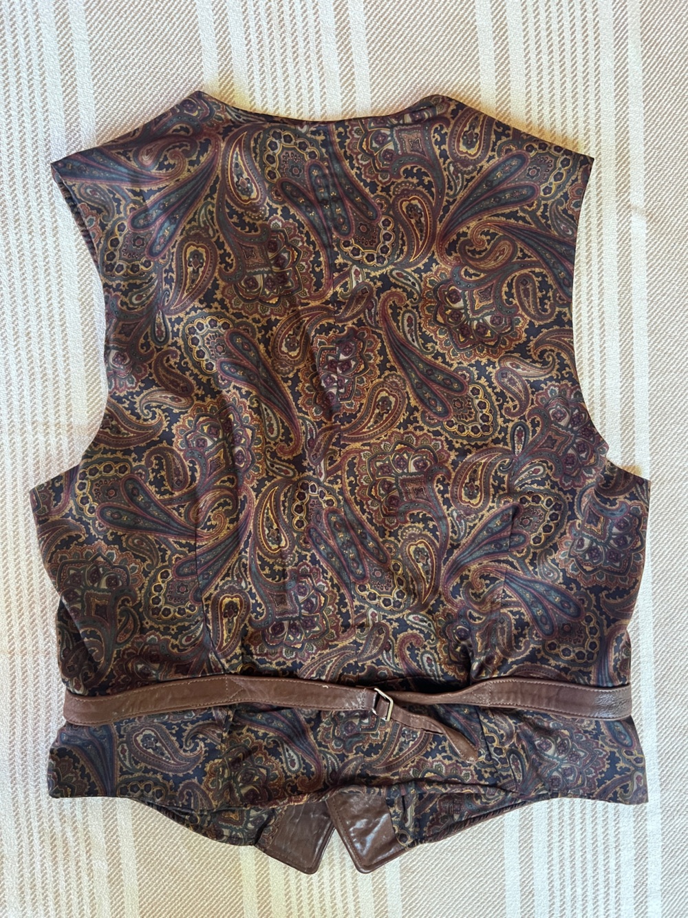 The J Peterman Company Brown Leather Men's Vest Large - paisley back western - Picture 3 of 5